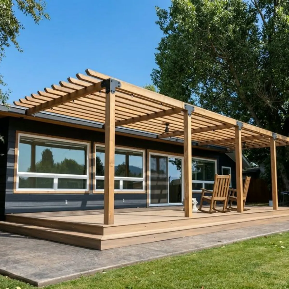 Pergola over concrete pad by Pilot Peak Construction