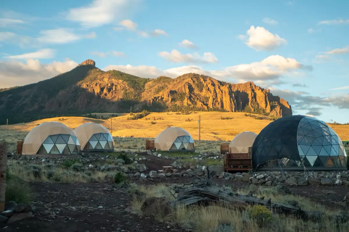Dome homes under construction by Pilot Peak