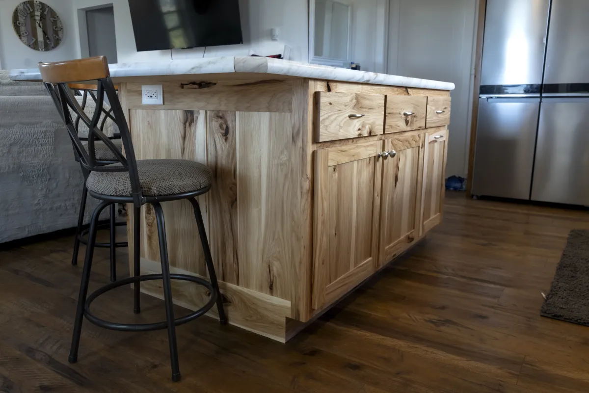 Custom kitchen island detail by Pilot Peak Construction